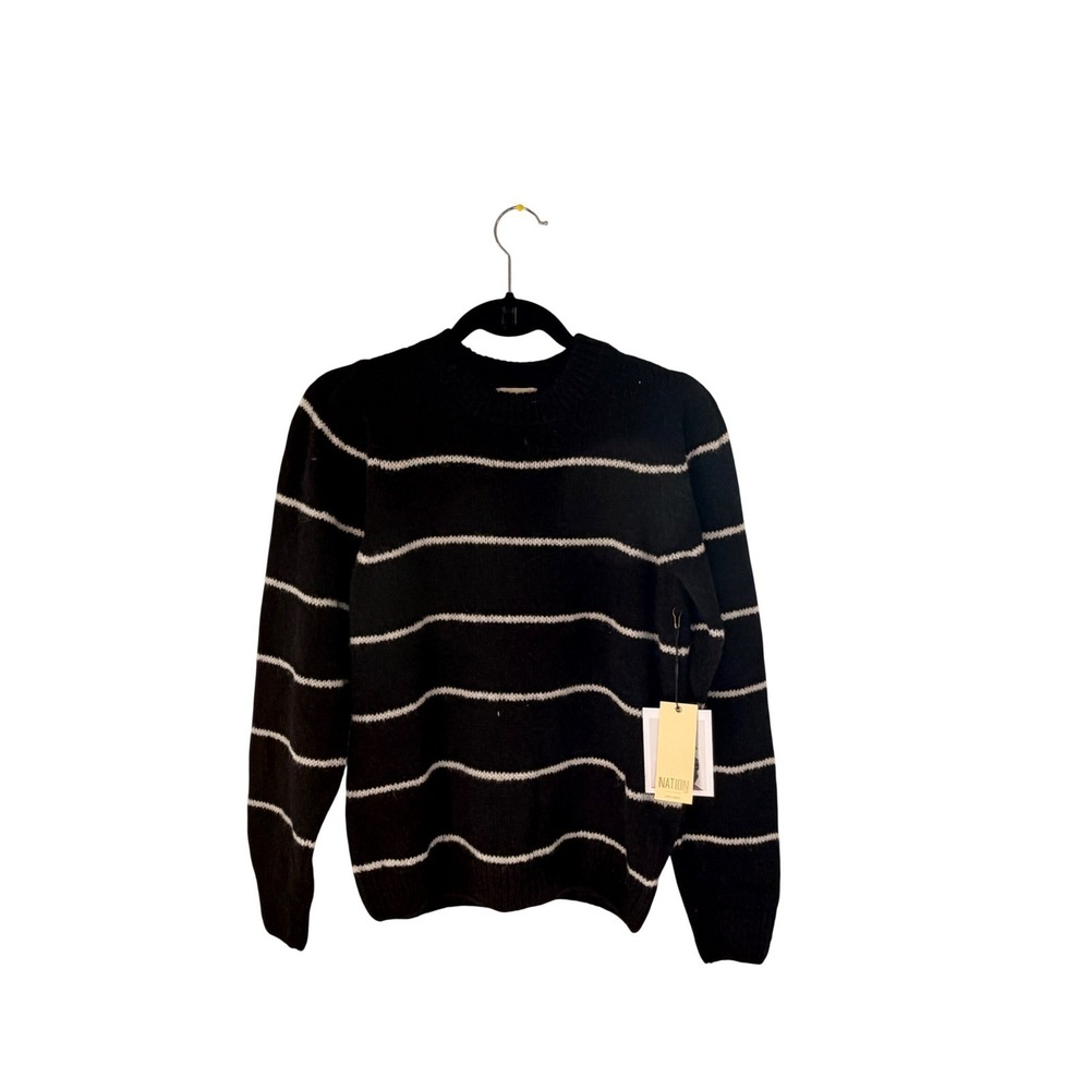 Nation LTD Black Striped Baby Alpaca Merino Wool Crewneck Sweater Small NWT